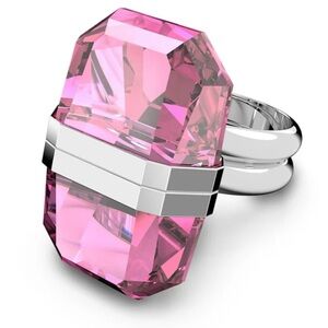Swarovski Lucent Magnetic Cocktail Crystal Rhodium Ring Pink Size 52 / 16.2mm